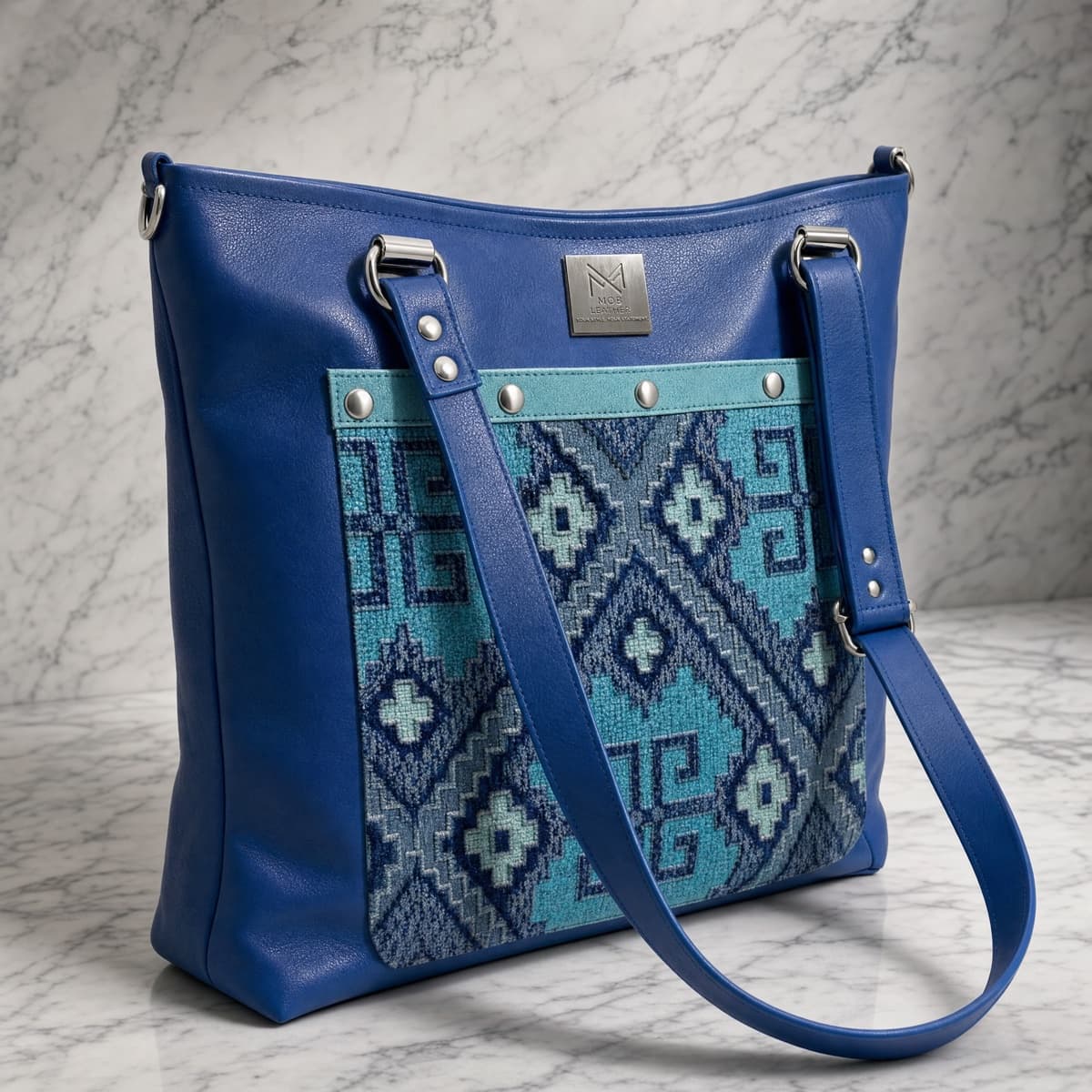 Blue Aztec Shoulder Bag — angle view