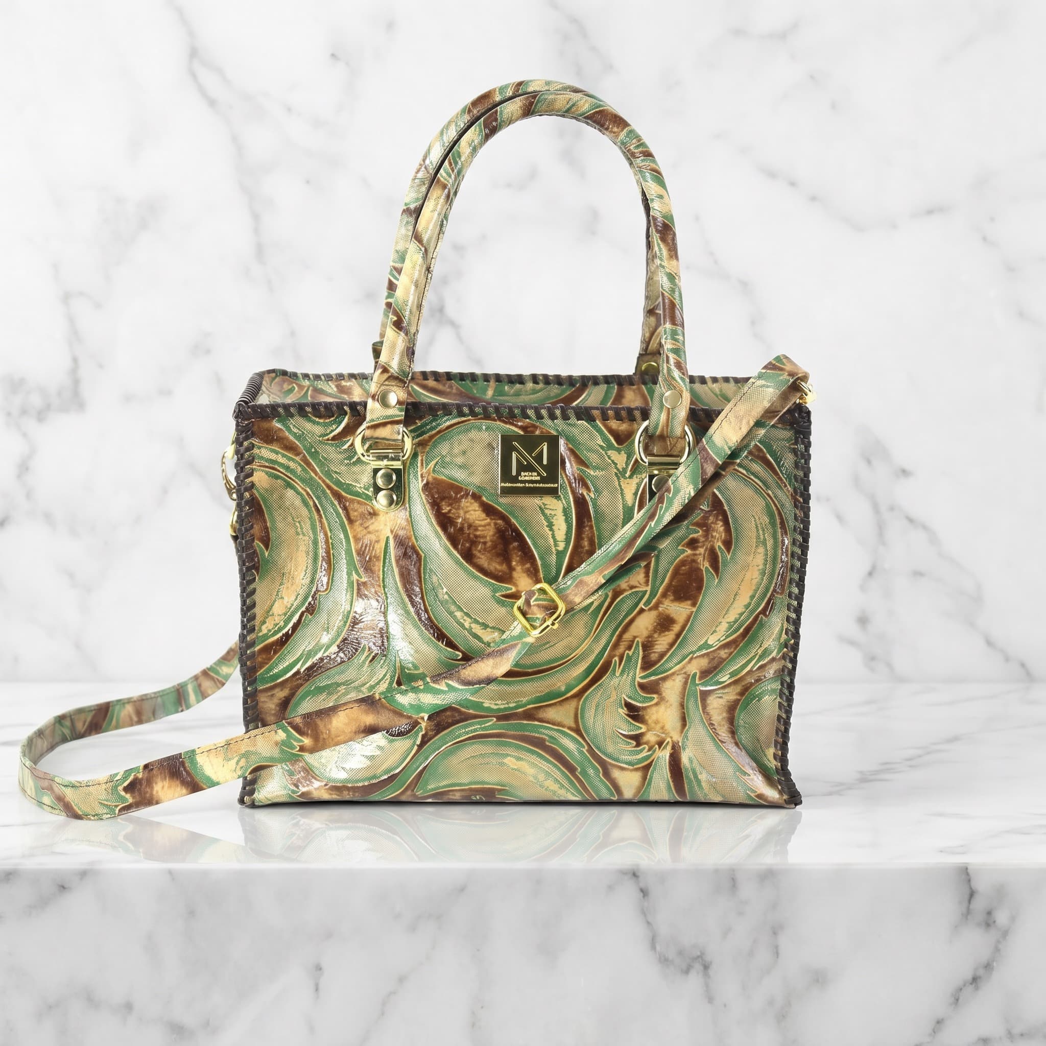 Green & Brown Leaf Embossed Crossbody